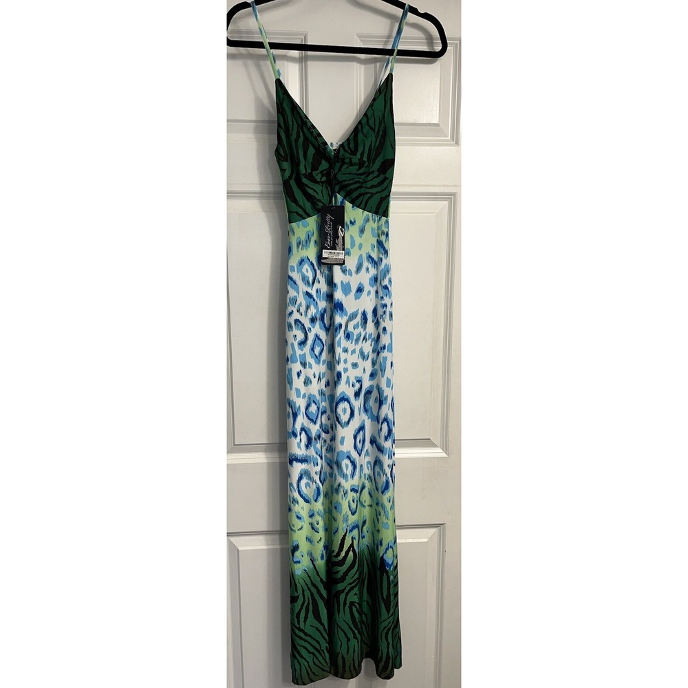 EVER PRETTY Womens Sz 6 Maxi Green Peacock V Neck Smocked Back Boho Gypsy NWT